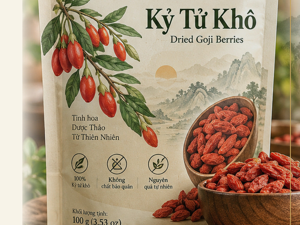 Dried goji berries and natural ingredients