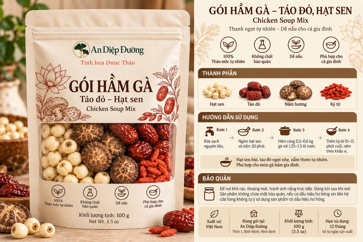 Full ingredients and cooking instructions – An Diệp Đường chicken soup mix