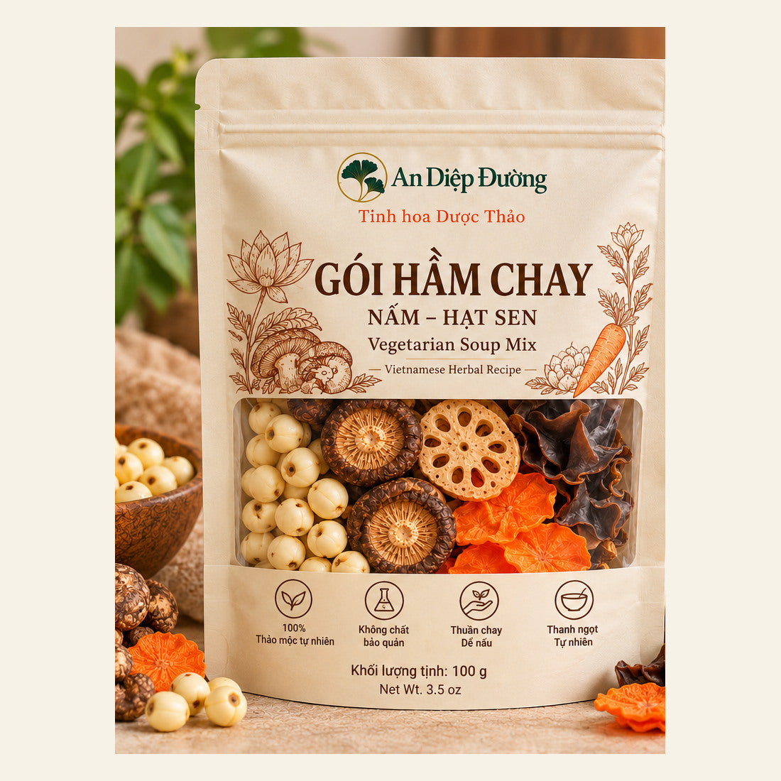 An Diệp Đường Vegetarian herbal soup mix pouch 100 g – square product cover
